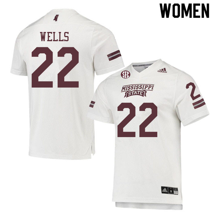 Women #22 Omni Wells Mississippi State Bulldogs College Football Jerseys Sale-White